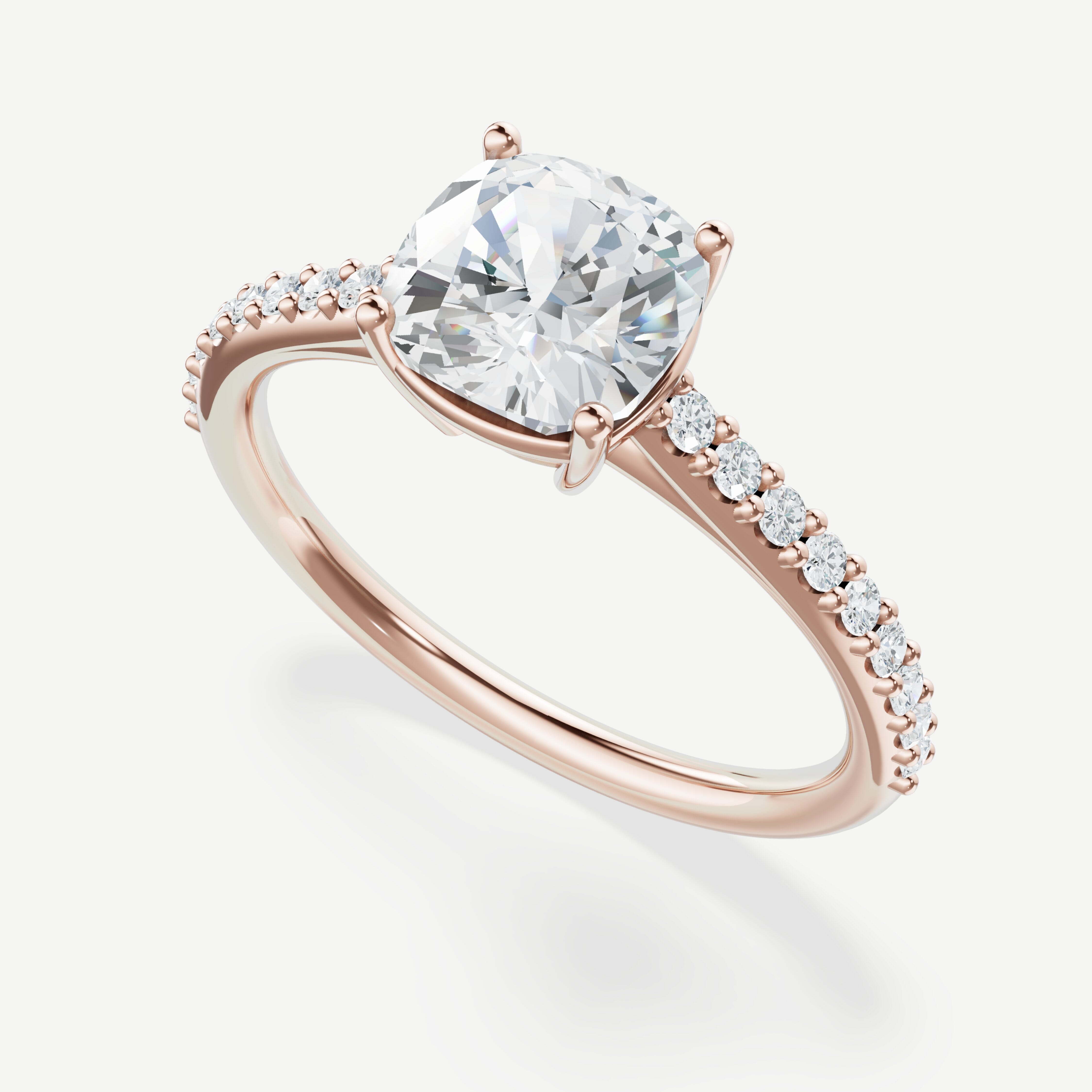 Style Lucia : Lucia head with round prongs and cathedral shank with lab grown diamonds, .18ct t.w., approximately 1.8mm wide