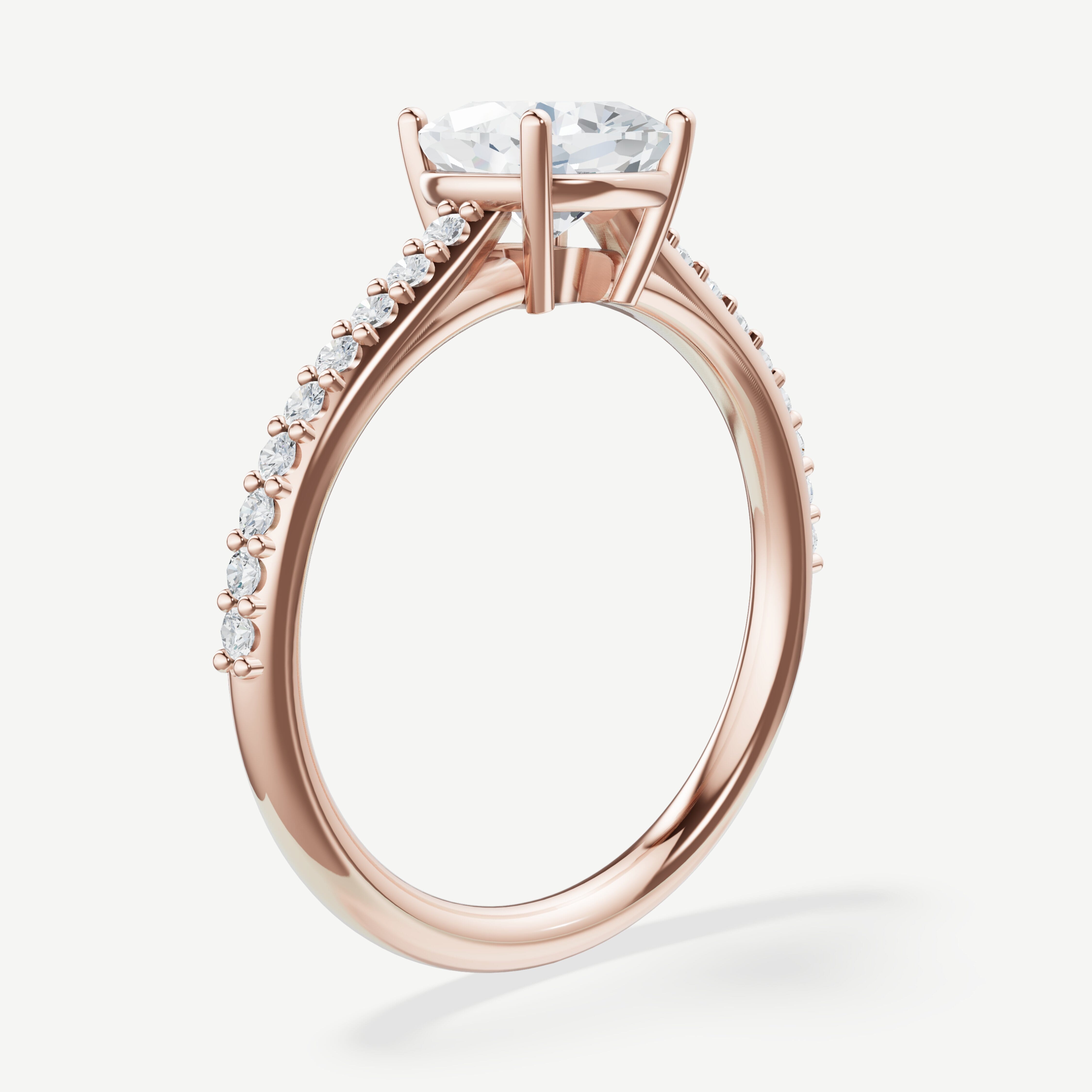 Style Lucia : Lucia head with round prongs and cathedral shank with lab grown diamonds, .18ct t.w., approximately 1.8mm wide