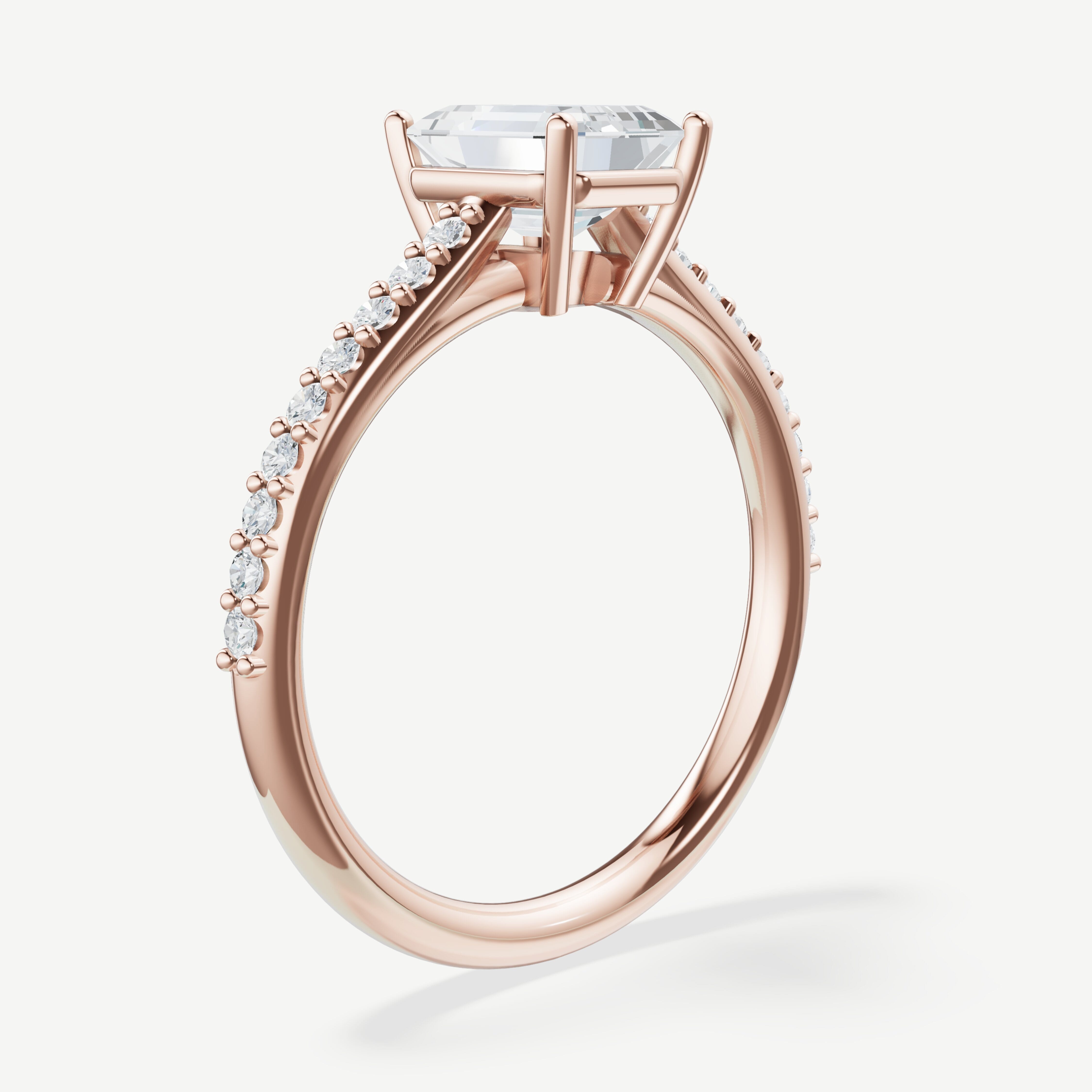 Style Lucia : Lucia head with round prongs and cathedral shank with lab grown diamonds, .18ct t.w., approximately 1.8mm wide